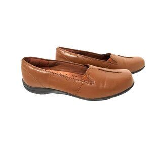 easy street womens comfort wave brown faux leather slide on loafers size 11m.